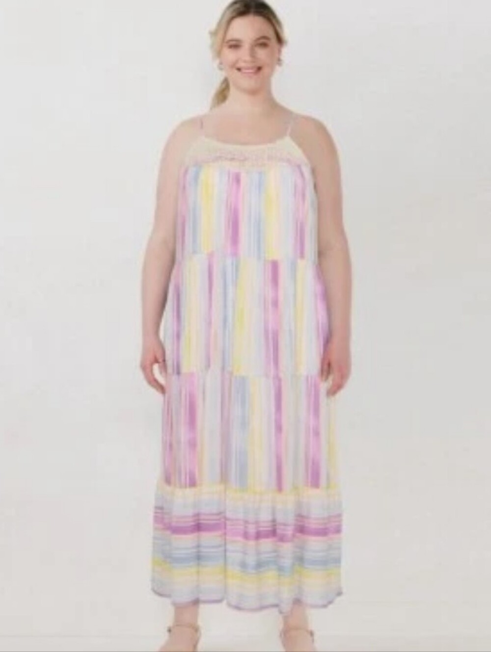 πΏπLC Lauren Conrad Striped Plus Size Maxi Dress with Lace Yoke Size 3X ππΏ - Picture 4 of 12